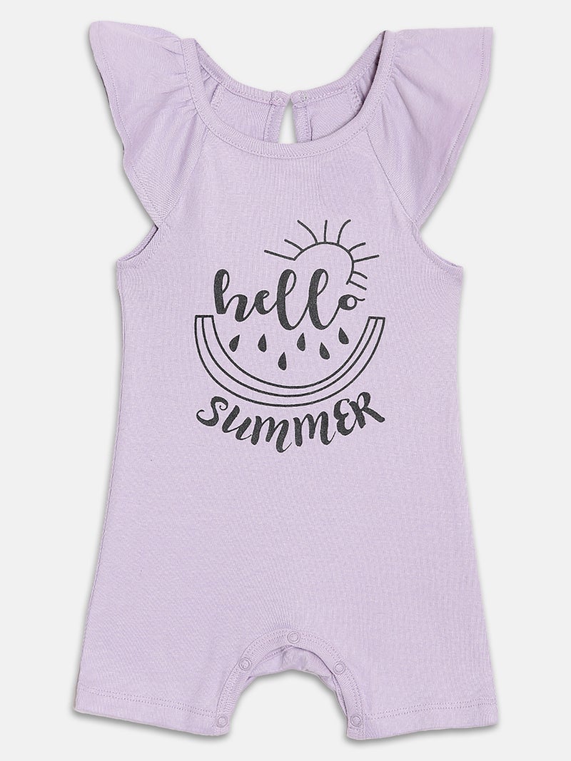 Broon Infant Girls White and Purple Printed Organic Cotton Rompers Pack of 2 - Image 2