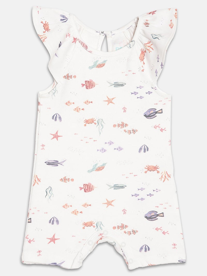 Broon Infant Girls White and Purple Printed Organic Cotton Rompers Pack of 2 - Image 3