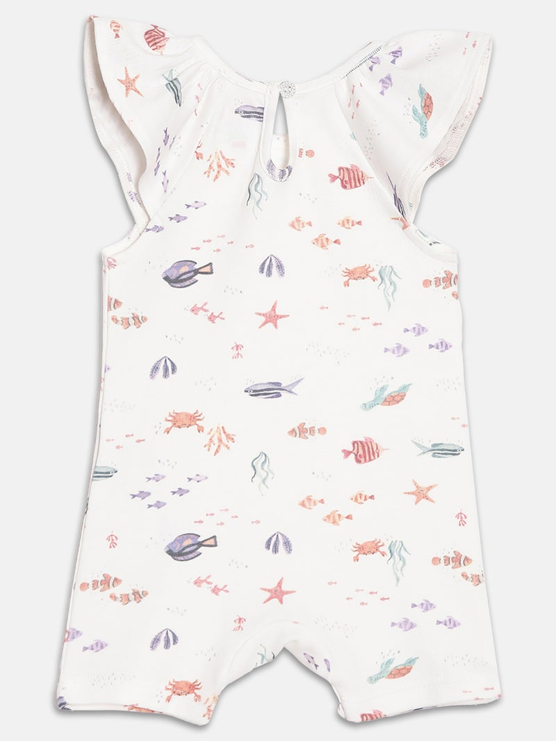 Broon Infant Girls White and Purple Printed Organic Cotton Rompers Pack of 2 - Image 5