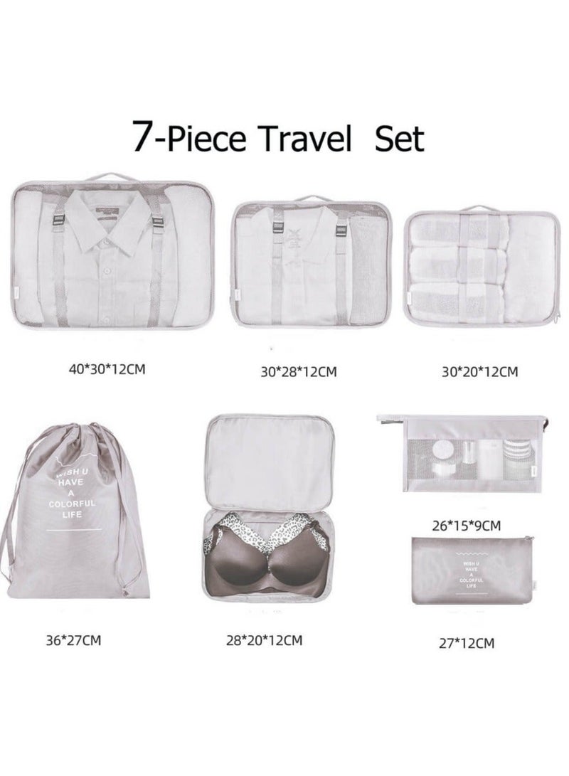 7-Piece Travel and Vacation Organizer Luggage Set Beige - Image 2