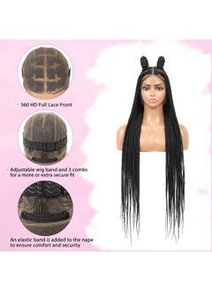 Kalyss 360° Hd Full Lace Braided Wigs For Women Knotless Braided Wig With Baby Hair Black Human Hair Blended Lace Front Box Braid Wig 36"  - Image 2
