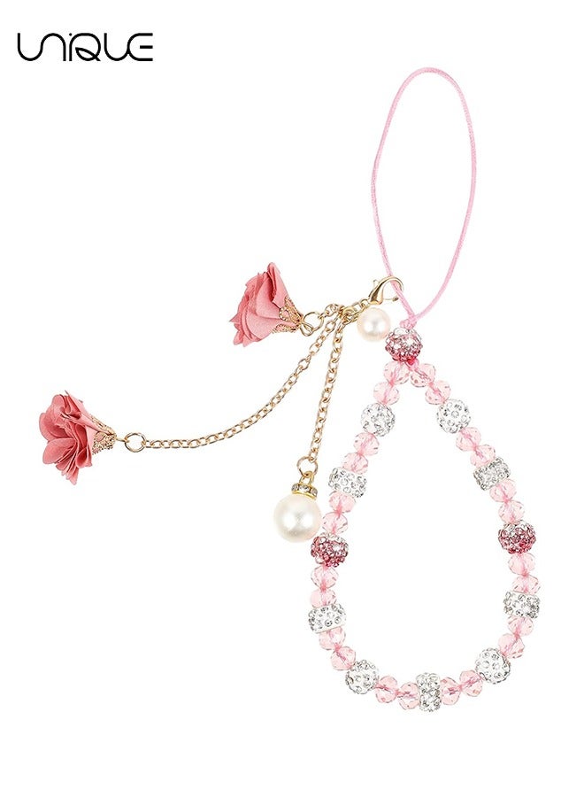 يونيك حبل الهاتف المحمول - حزام الهاتف - معصمه لامع حبل الهاتف ، مطرز حزام الهاتف لون سلسلة الهاتف العالمية المضادة للخسر ، وردي - Image 1