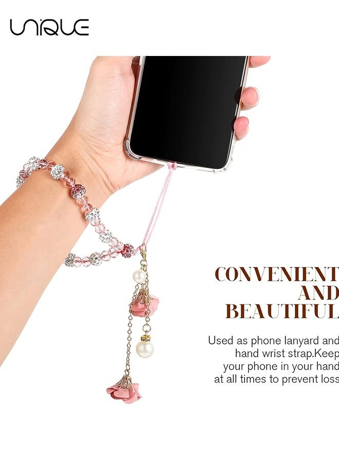 يونيك حبل الهاتف المحمول - حزام الهاتف - معصمه لامع حبل الهاتف ، مطرز حزام الهاتف لون سلسلة الهاتف العالمية المضادة للخسر ، وردي - Image 4