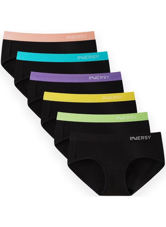 INNERSY Womens Underwear Cotton Hipster Panties Mid Rise Briefs Wide Waistband 6 Pack, Colored Black, XXL - Image 1