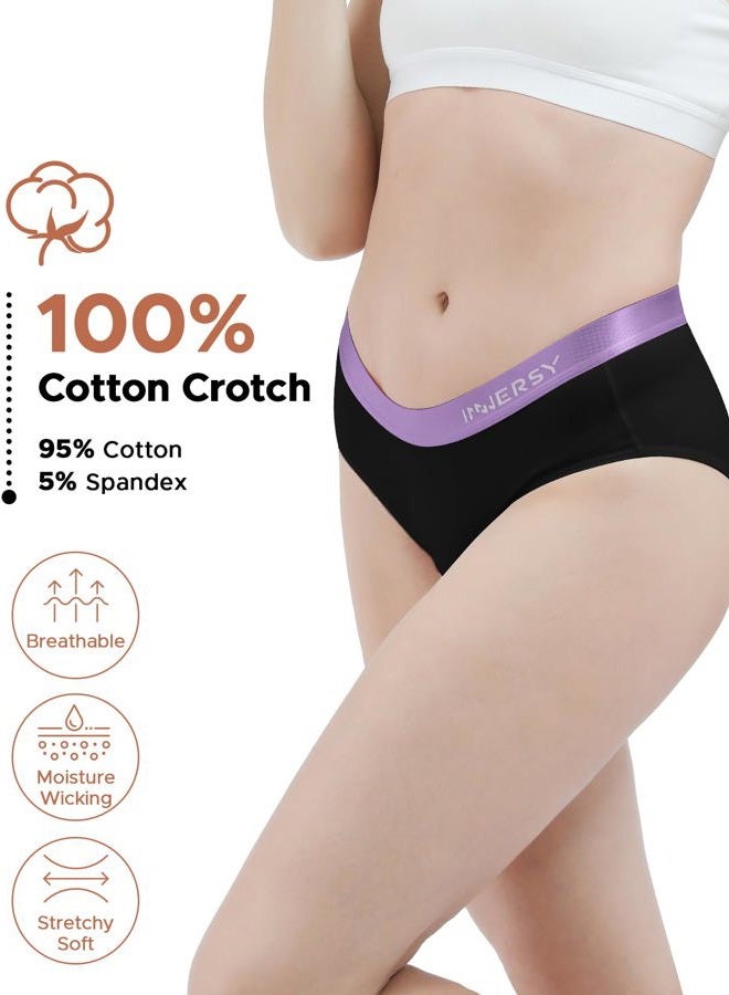 INNERSY Womens Underwear Cotton Hipster Panties Mid Rise Briefs Wide Waistband 6 Pack, Colored Black, XXL - Image 3