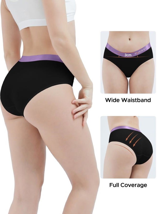 INNERSY Womens Underwear Cotton Hipster Panties Mid Rise Briefs Wide Waistband 6 Pack, Colored Black, XXL - Image 4