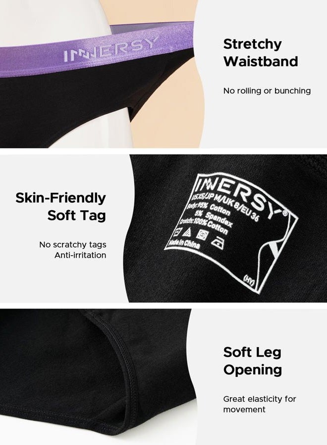 INNERSY Womens Underwear Cotton Hipster Panties Mid Rise Briefs Wide Waistband 6 Pack, Colored Black, XXL - Image 5