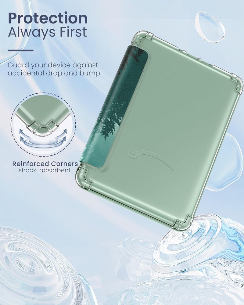 MoKo Case for 6" Kindle (11th Generation-2024/2022 Release), Ultra Clear Soft Flexible Transparent TPU Back Cover Light Shell with Auto Wake/Sleep for Kindle 11th Generation 2024, Green Forest - Image 3