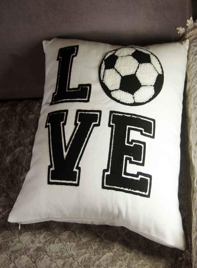 FAVDEC Embroidered Decorative Throw Pillow Cover, Love Soccer Throw Pillow Cover 18 Inches x 18 Inches Cover Only (Love-Soccer) - Image 2
