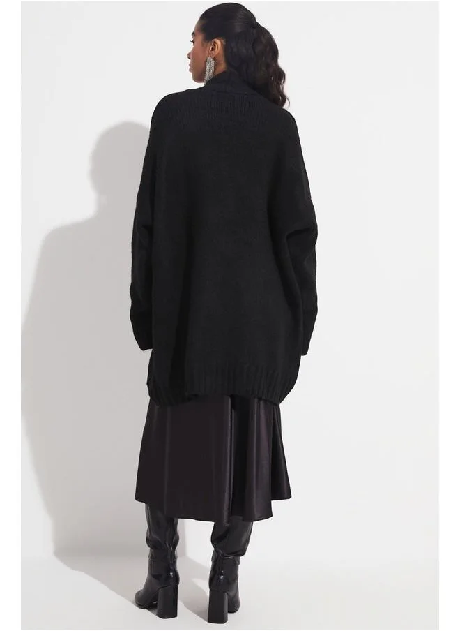 JUNE June Button Detailed Cardigan Black