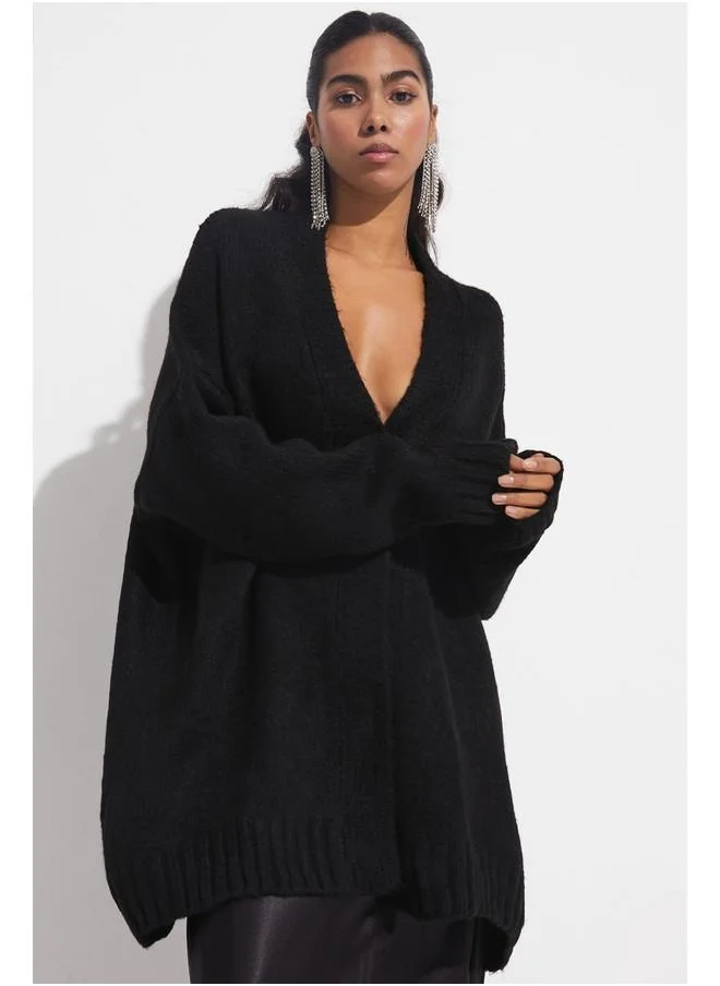 JUNE June Button Detailed Cardigan Black