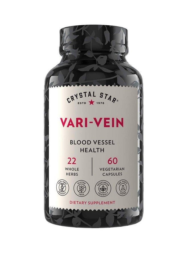 Crystal Star Vari-Vein (60 Capsules) - Herbal Circulation Support Supplement for Varicose Veins & Spider Veins Treatment - Witch Hazel, Butcher’s Broom, Hawthorn & Horse Chestnut- Non-GMO - Image 1