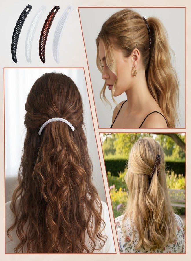 Nogeqi 4 Pcs Banana Hair Clips, Non-Slip Hair-Claws with Double Combs, Vintage Banana Clips for Women Thick Curly Hair, Ponytail Holder Styling Accessories - Image 2