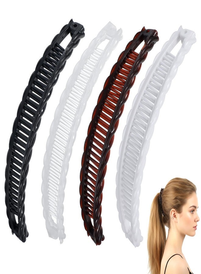 Nogeqi 4 Pcs Banana Hair Clips, Non-Slip Hair-Claws with Double Combs, Vintage Banana Clips for Women Thick Curly Hair, Ponytail Holder Styling Accessories - Image 1