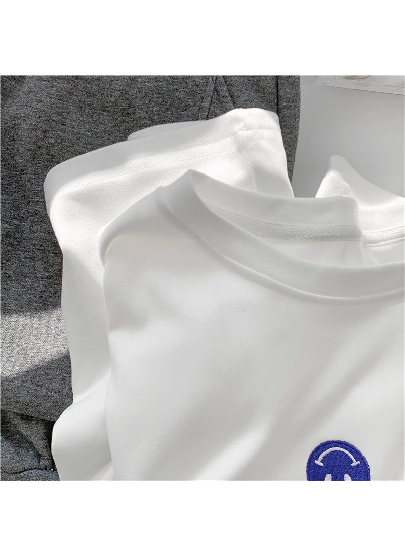 Generic - Thickened Fluffy Double-sided Velvet Embroidered Smiley Face Womens Thermal T-shirt Long Sleeve Loose Fit round Neck Base Shirt Little Rabbit - Image 1