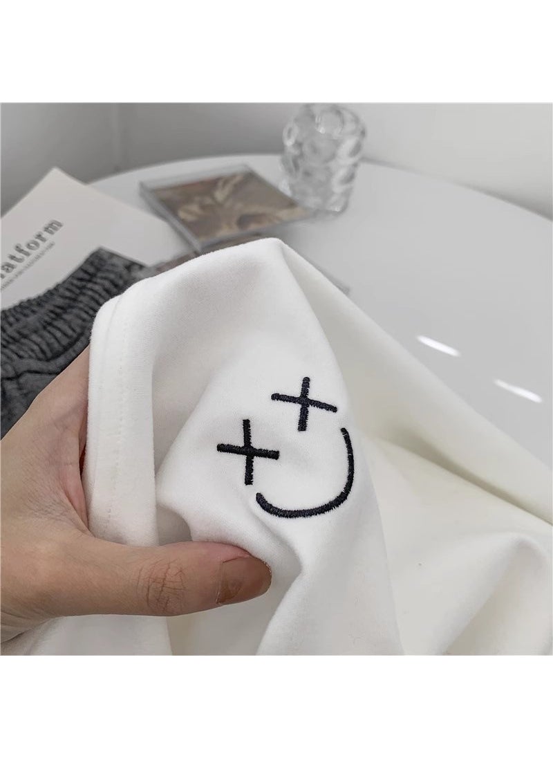 Generic - Thickened Fluffy Double-sided Velvet Embroidered Smiley Face Womens Thermal T-shirt Long Sleeve Loose Fit round Neck Base Shirt Little Rabbit - Image 1