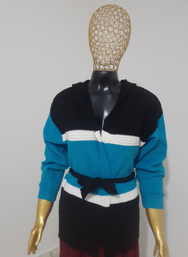 Puritopia Open Multicolor Trico Jacket With Belt Black&Turquoise - Image 3