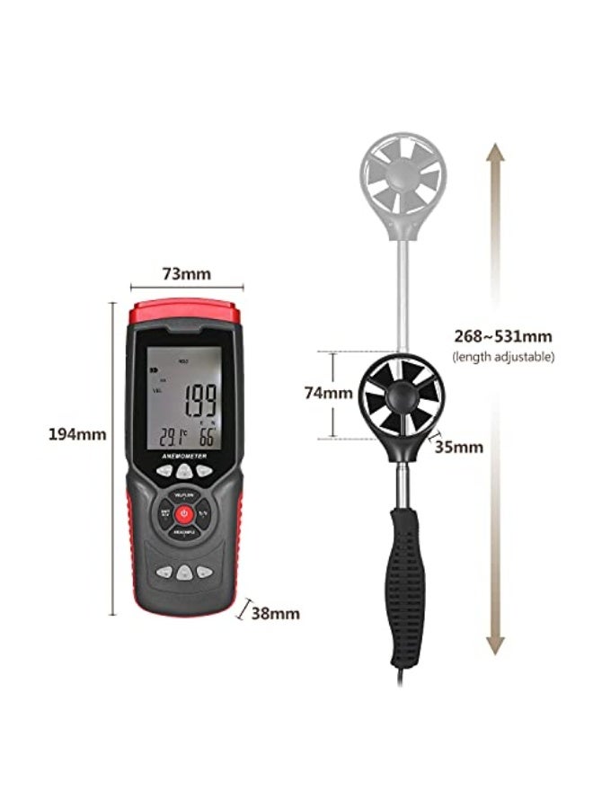 SOOBA Handheld Digital Anemometer Professional Multnction Anemograph with Detachable Auxiliary Fan Air Meter with Storage Case - Image 4