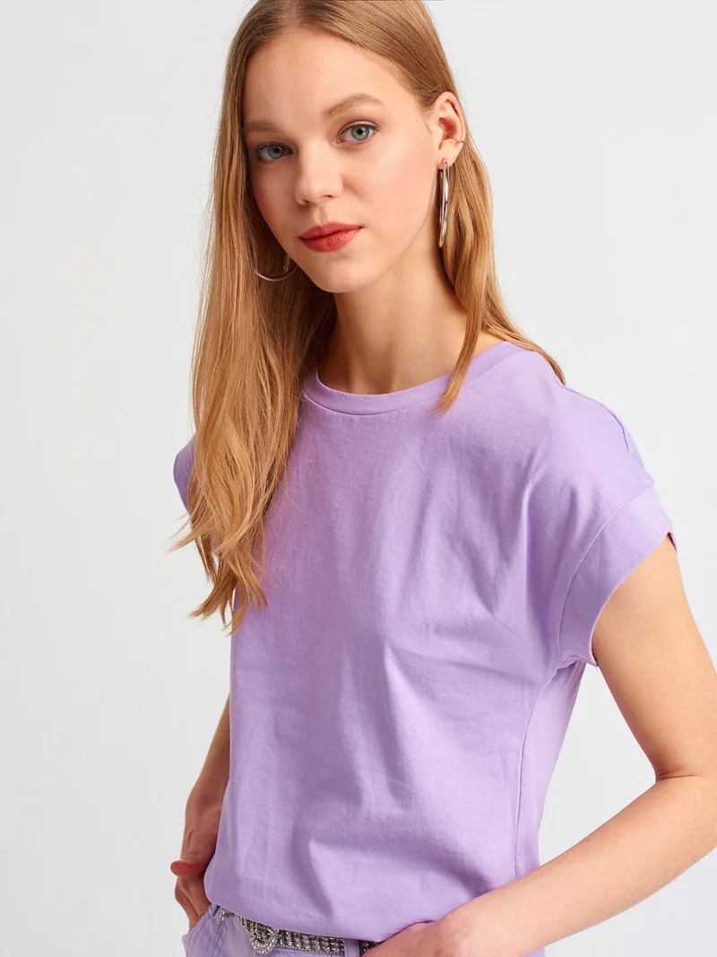 Dilvin 3504 Crew Neck Combed Cotton Blouse-Lilac
