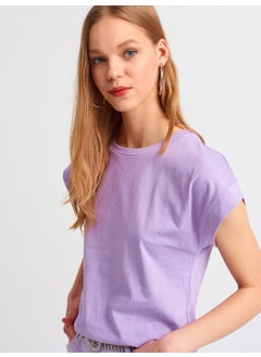 Dilvin 3504 Crew Neck Combed Cotton Blouse-Lilac  - Image 3