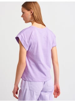 Dilvin 3504 Crew Neck Combed Cotton Blouse-Lilac  - Image 2