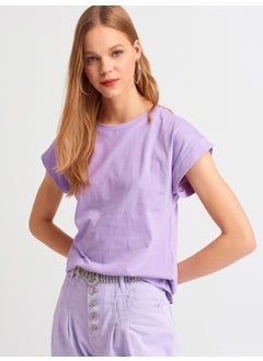 Dilvin 3504 Crew Neck Combed Cotton Blouse-Lilac  - Image 1