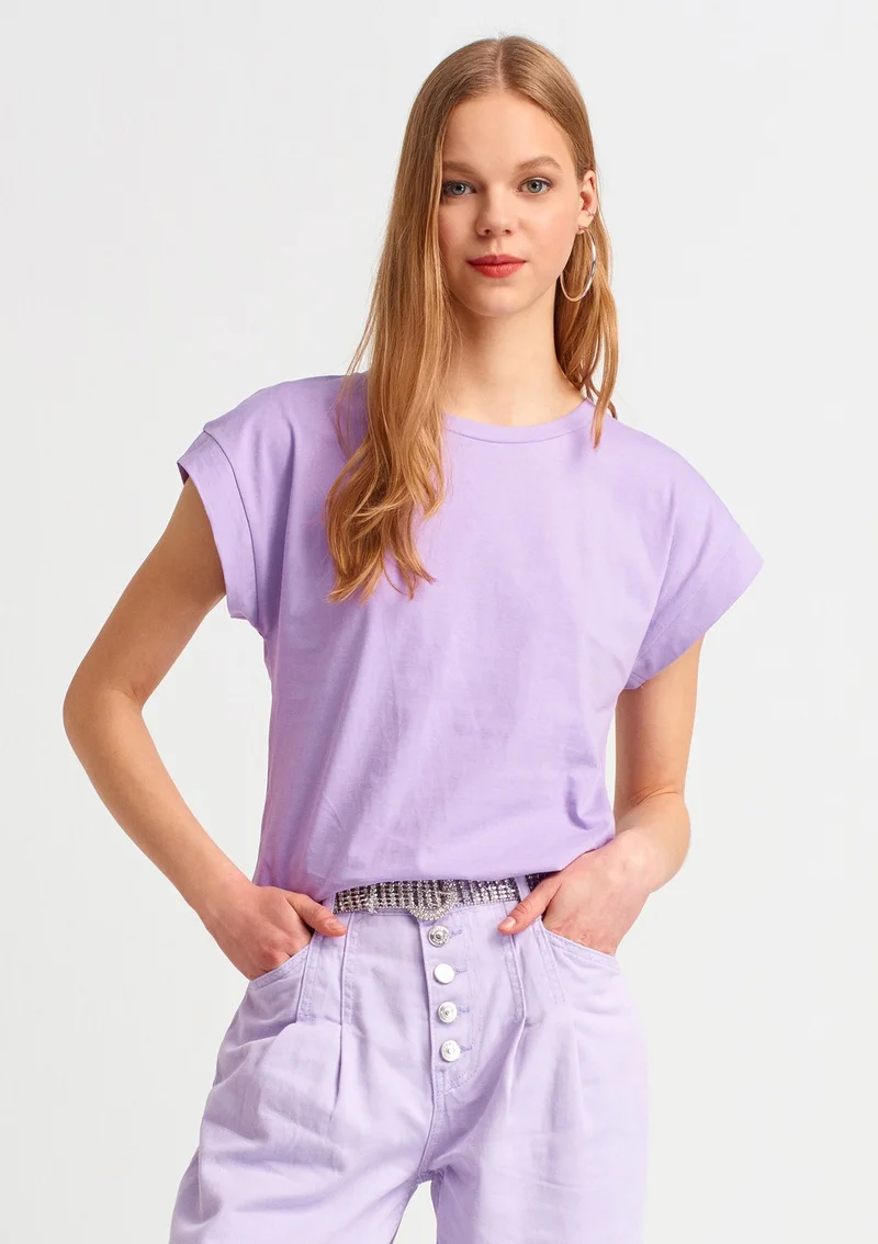 Dilvin 3504 Crew Neck Combed Cotton Blouse-Lilac