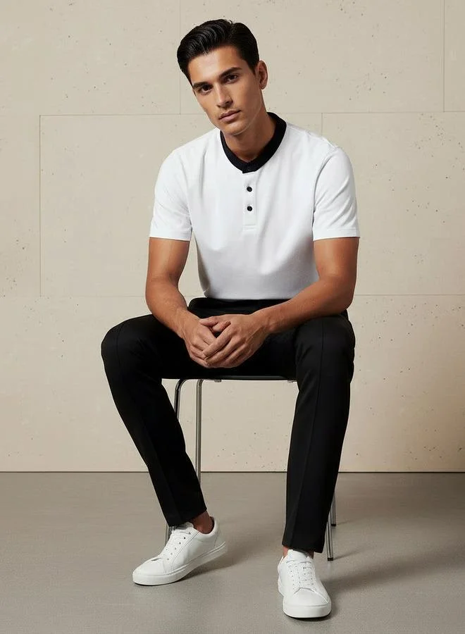 سبلاش فيڤ Men Regular Fit Henley Neck Short Sleeves T-shirt