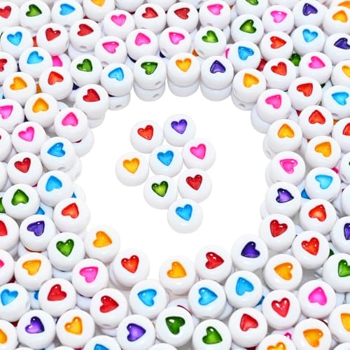 Looconi Amaney 500Pcs 7x4mm White Acrylic Colorful Heart sheap Round Beads Mixed Colors Plastic Loose Beads for Jewelry Making - Image 1