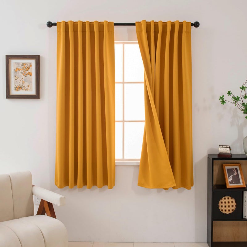 Pickluc Blackout Curtains 63 Inches Long 2 Panels, Black Out Drapes for Bedroom or Living Room, Back Tab and Rod Pocket Top, Set of Two, Mustard Yellow, 52" Wide and 63" Length - Image 2