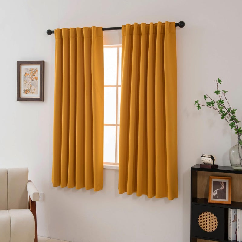 Pickluc Blackout Curtains 63 Inches Long 2 Panels, Black Out Drapes for Bedroom or Living Room, Back Tab and Rod Pocket Top, Set of Two, Mustard Yellow, 52" Wide and 63" Length - Image 3