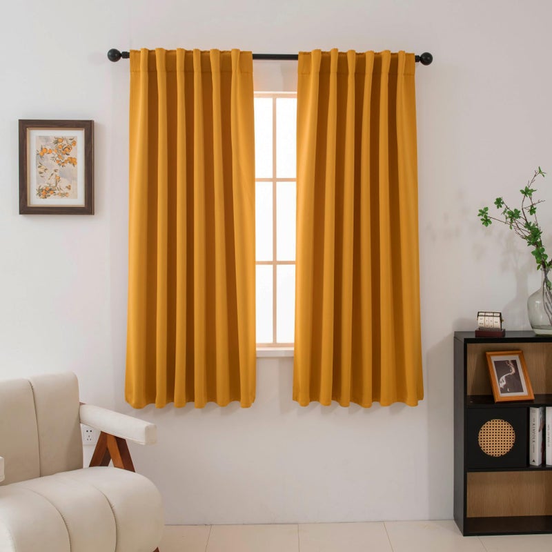Pickluc Blackout Curtains 63 Inches Long 2 Panels, Black Out Drapes for Bedroom or Living Room, Back Tab and Rod Pocket Top, Set of Two, Mustard Yellow, 52" Wide and 63" Length - Image 1