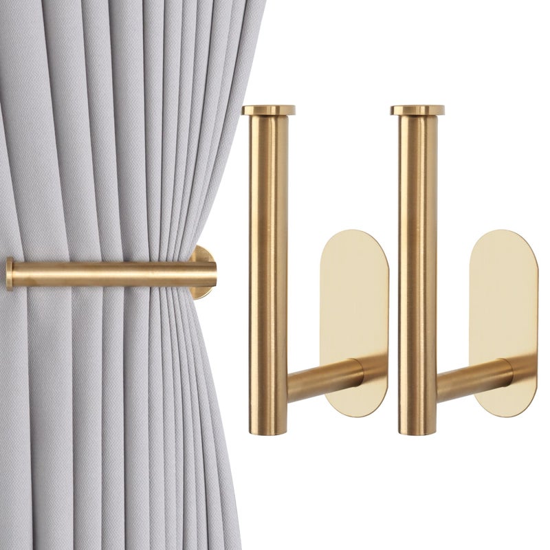 Groleca 2 Pack Adhesive Curtain Holdbacks Curtain Tie Backs Curtain Holdbacks No Drill Curtain Pull Backs Adhesive Curtain Hooks Curtain Holders for Drapes 2 Gold