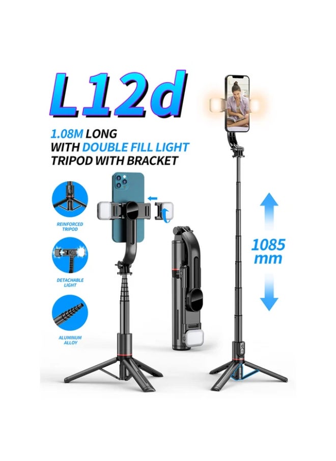 42.7 Inches L12d Foldable Wireless Bluetooth Aluminum Selfie Stick Tripod with Remote Shutter Fill Light for for iPhone Android Phone, Portable Phone Camera Stand - pzsku/Z3E635C5460F7B5887AF6Z/45/_/1728651248/f816fa4a-fbf4-4926-ac60-75aa026b70d1