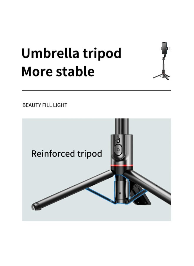 Generic - 42.7 Inches L12d Foldable Wireless Bluetooth Aluminum Selfie Stick Tripod with Remote Shutter Fill Light for for iPhone Android Phone, Portable Phone Camera Stand - Image 1