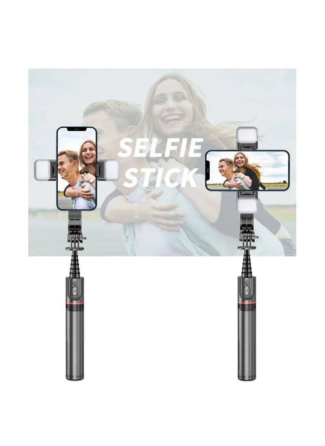 Generic - 42.7 Inches L12d Foldable Wireless Bluetooth Aluminum Selfie Stick Tripod with Remote Shutter Fill Light for for iPhone Android Phone, Portable Phone Camera Stand - Image 1