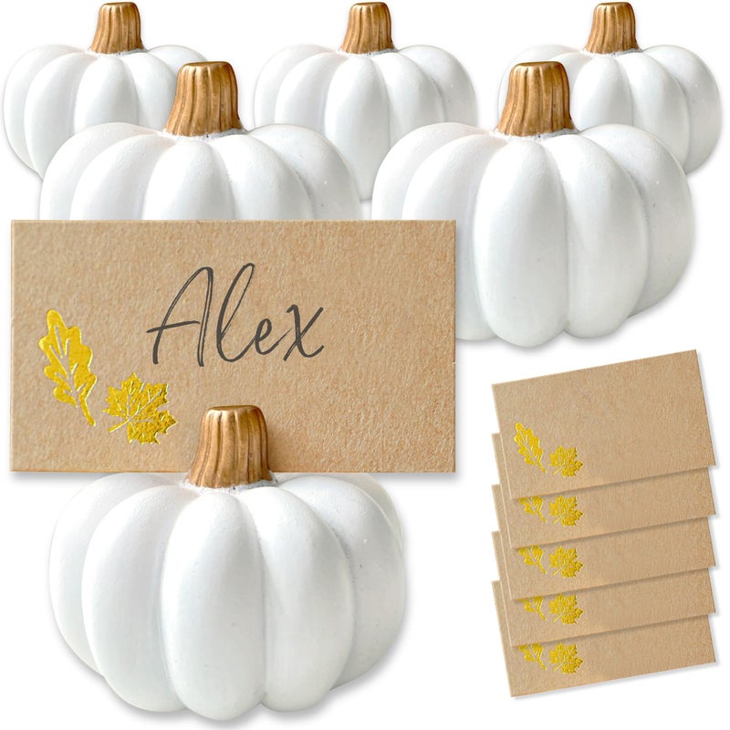 Kate Aspen Fall Decor Mini White Pumpkin Place Card Holder Set of 6 Perfect for Thanksgiving Table Decor Fall Themed Weddings Bridal Brunches