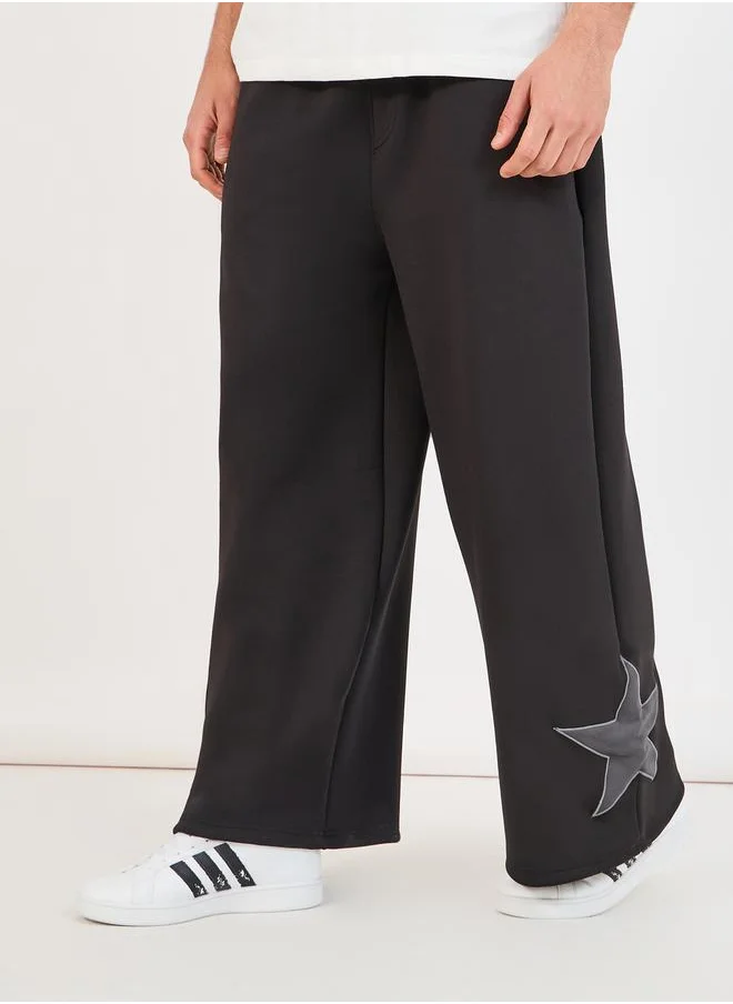 Styli Wide Leg Contrast Star Patch Scuba Joggers