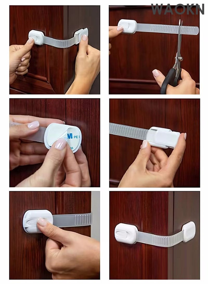 WAOKN 12 Pieces Child Nylon Straps Removed Non-toxic  Safety Strap Locks Suitable For Cabinets, Drawers, Dressers, Ovens, Stoves, Fridges, Washing Machines, Toilet seats,Doors, Trash Cans –  Adhesive Childproof Locks - Image 3