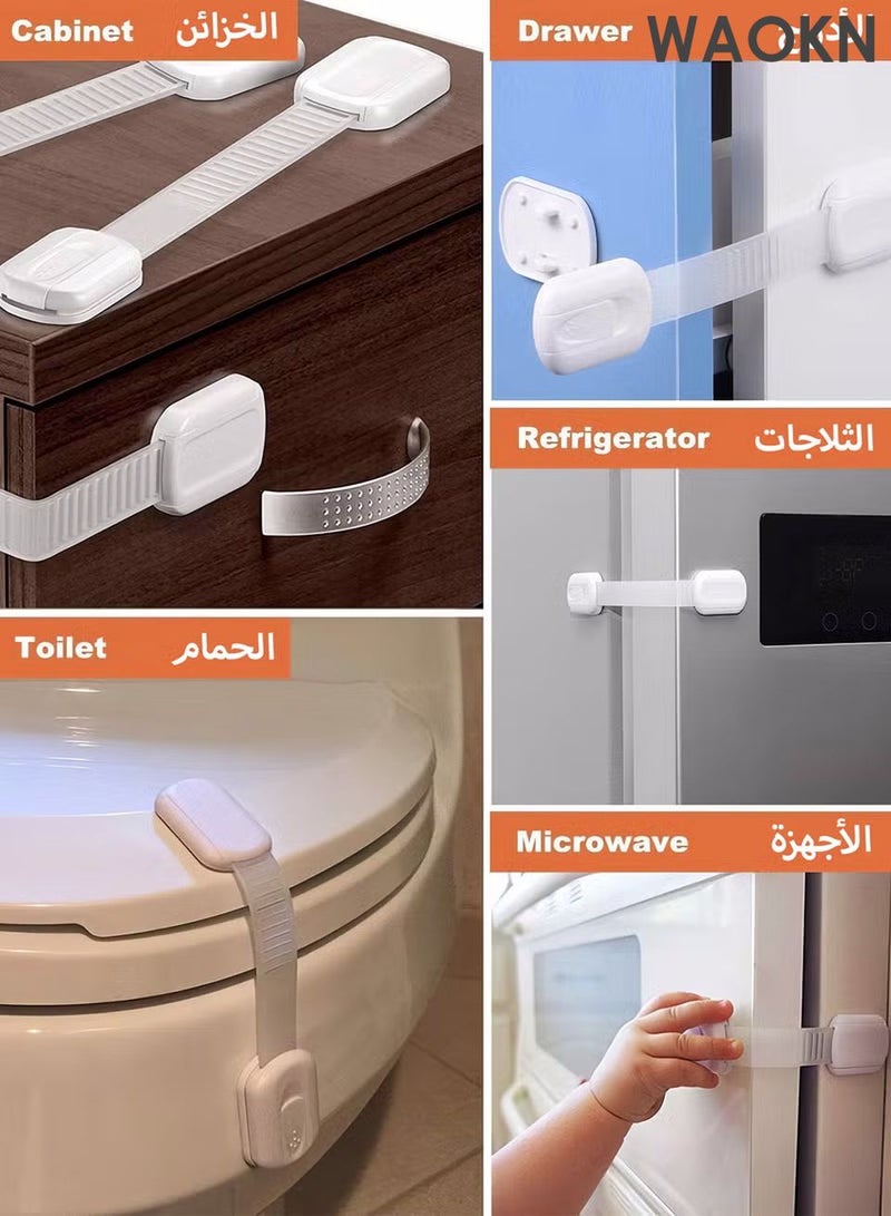 WAOKN 12 Pieces Child Nylon Straps Removed Non-toxic  Safety Strap Locks Suitable For Cabinets, Drawers, Dressers, Ovens, Stoves, Fridges, Washing Machines, Toilet seats,Doors, Trash Cans –  Adhesive Childproof Locks - Image 5