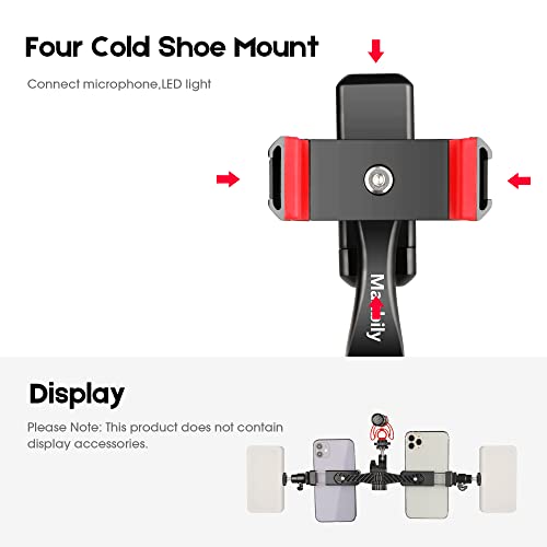 Manbily Phone Tripod Mount Adapter, 360° Rotatable Dual Cell Phone Holder Clip, Adjustable Clamp with 4 Cold Shoe, for Tripod Monopod Selfie Stick Vlog Live Streaming Video Recording - Image 5
