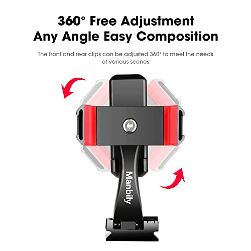 Manbily Phone Tripod Mount Adapter, 360° Rotatable Dual Cell Phone Holder Clip, Adjustable Clamp with 4 Cold Shoe, for Tripod Monopod Selfie Stick Vlog Live Streaming Video Recording - Image 3
