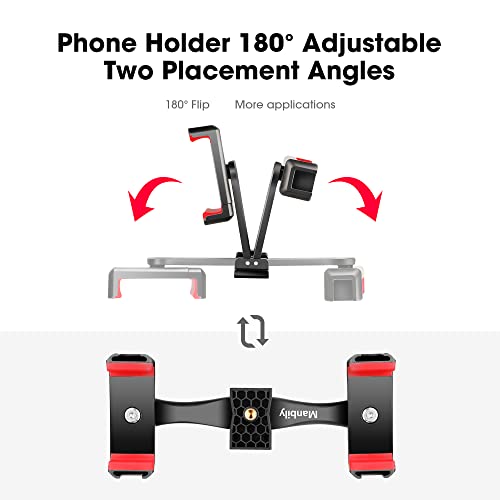 Manbily Phone Tripod Mount Adapter, 360° Rotatable Dual Cell Phone Holder Clip, Adjustable Clamp with 4 Cold Shoe, for Tripod Monopod Selfie Stick Vlog Live Streaming Video Recording - Image 2
