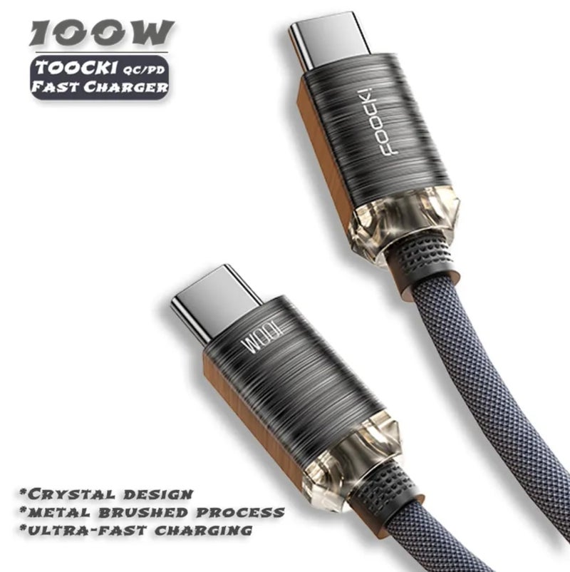 كابل 100W E-Marker من A إلى C مع شحن سريع PD 3.0 أو من Type C إلى Type C للهواتف الذكية وأجهزة الكمبيوتر المحمولة بطول 1 متر أو 2 متر باللون الرمادي (A إلى C، 1 متر) - Image 2