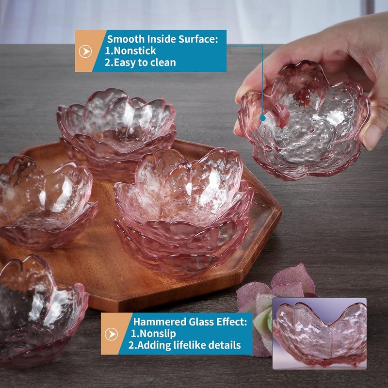 Sanbege 8 Pcs Glass Sakura Soy Sauce Dishes Cute Mini Dessert Bowls Stackable Tiny Appetizer Plates for Dips Seasonings Snacks Fruits or Tea Bags Small Candles Trinkets Pink - Image 3