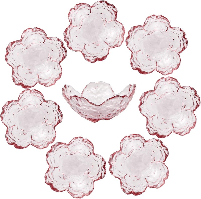 Sanbege 8 Pcs Glass Sakura Soy Sauce Dishes Cute Mini Dessert Bowls Stackable Tiny Appetizer Plates for Dips Seasonings Snacks Fruits or Tea Bags Small Candles Trinkets Pink - Image 1