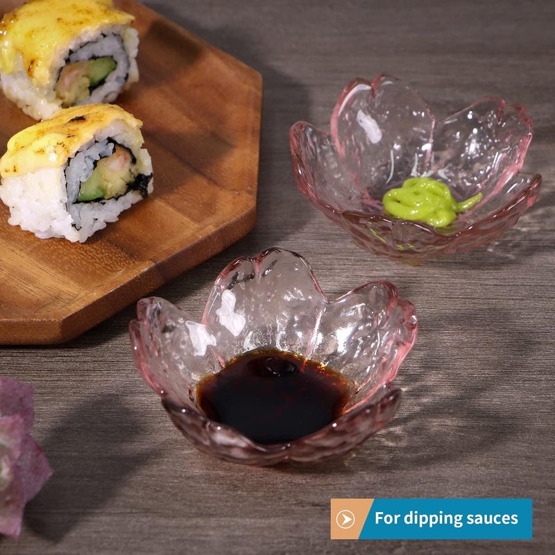 Sanbege 8 Pcs Glass Sakura Soy Sauce Dishes Cute Mini Dessert Bowls Stackable Tiny Appetizer Plates for Dips Seasonings Snacks Fruits or Tea Bags Small Candles Trinkets Pink - Image 4