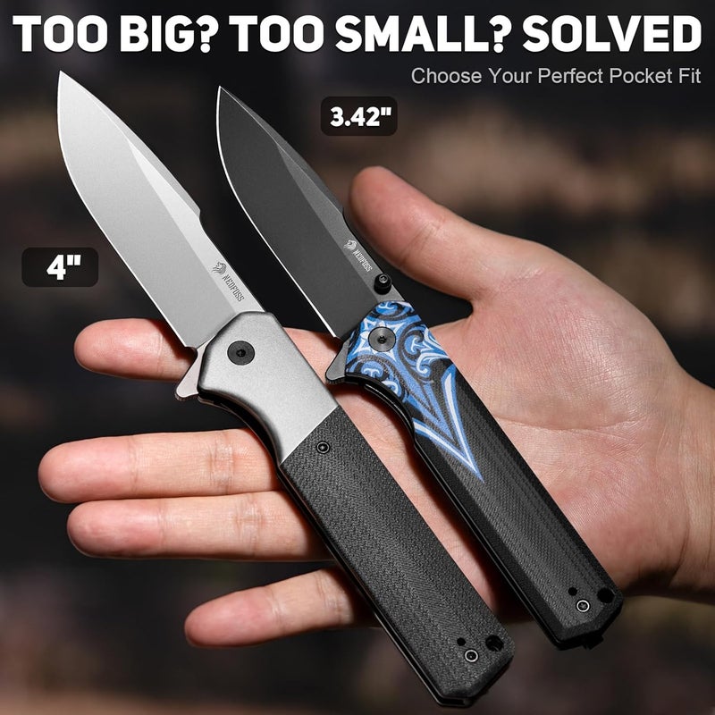 NedFoss BEAST Folding Pocket Knife for Men, 3.42" Black D2 Steel EDC Knife, Lightweight Tactical Knife with Blue Totem G10 Handle, Reversible Clip, Cool Hunting Knives for Survival Camping Gifts - Image 5