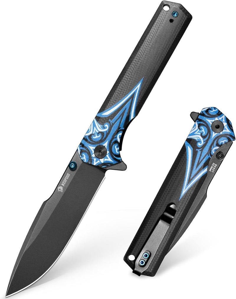NedFoss BEAST Folding Pocket Knife for Men, 3.42" Black D2 Steel EDC Knife, Lightweight Tactical Knife with Blue Totem G10 Handle, Reversible Clip, Cool Hunting Knives for Survival Camping Gifts - Image 1