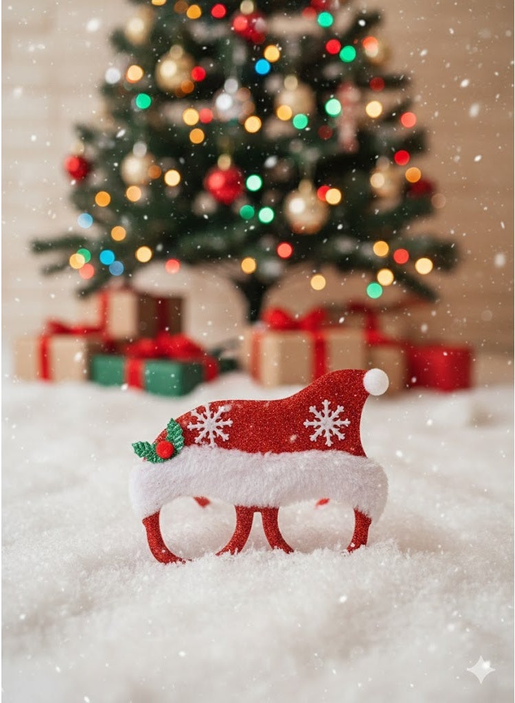 نظارة كريسماس مفرغة بطرطور – أحمر - Image 2